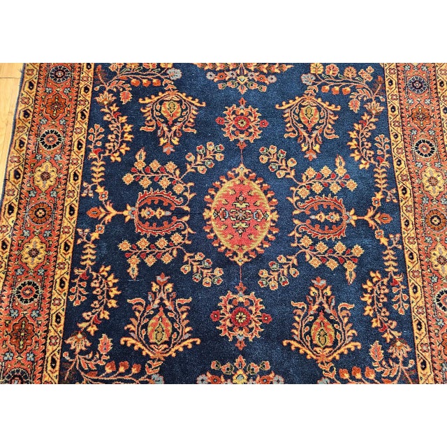 Antique Persian Mahajiran Sarouk Area Rug, Hand-Knotted Wool, Allover Floral Pattern, Navy & Red, 4x6 For Sale - Image 9 of 14