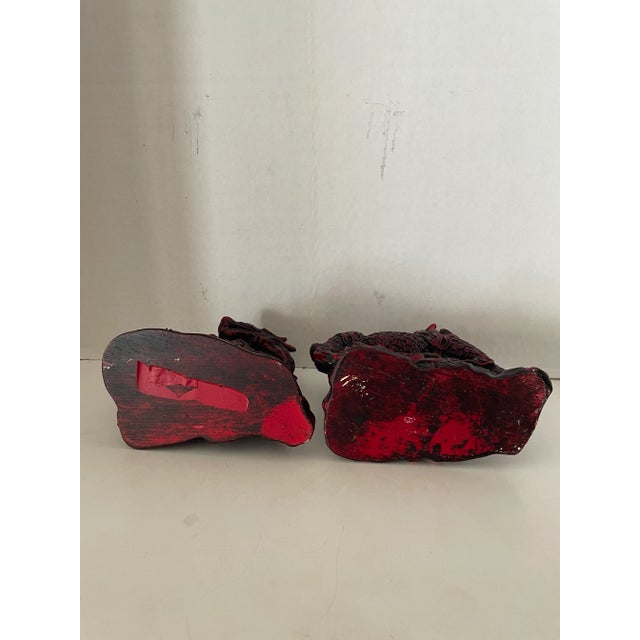 Vintage 1990s Red Cinnabar Chinese Food Dogs a Pair For Sale In Phoenix - Image 6 of 12