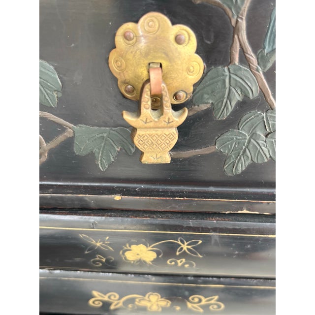 1920s Chinoiserie Three Piece Black Lacquer Desk With Hard-Stone Raised Inlay For Sale - Image 12 of 12