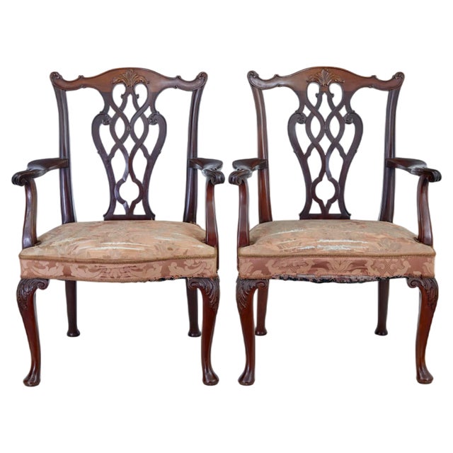 Set of Early 20th Century Chippendale Revival Armchairs, 1920s For Sale