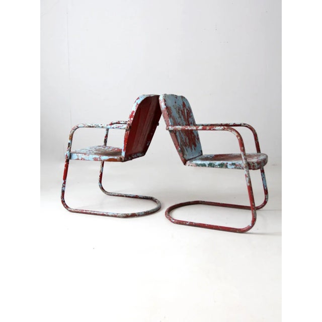 Sky Blue Mid-Century Metal Patio Chairs Pair For Sale - Image 8 of 12