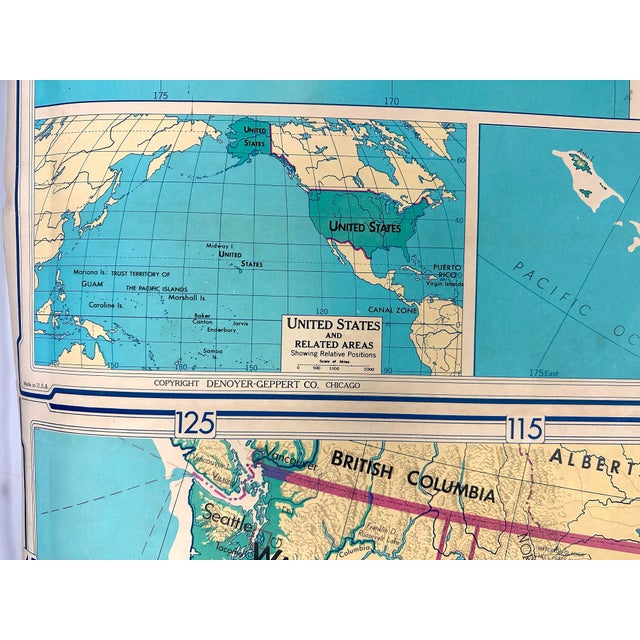 Vintage 1960’s United States School Wall Map by Denoyer-Geppert For Sale - Image 9 of 12