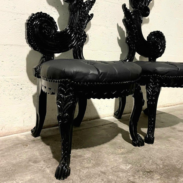 1990s Italian Baroque Chair Set – High Back Black For Sale - Image 4 of 6