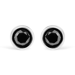 .925 Sterling Silver 4.00 Cttw Round Brilliant-Cut Black Diamond Bezel-Set Stud Earrings with Screw Backs (Fancy Color-Enhanced, I2-I3 Clarity) For Sale