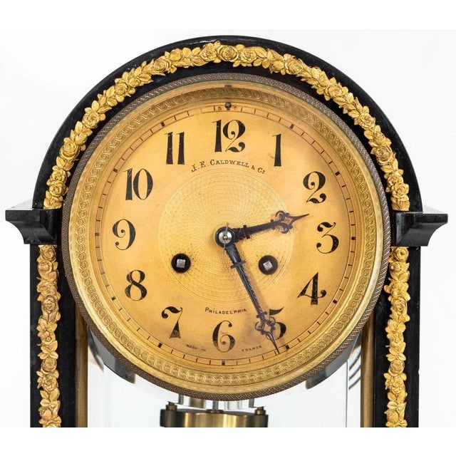 French Gilt Bronze and Black Slate Mercury Compensated Mantel Clock, retailed by J.E. Caldwell & Co., Philadelphia, early...