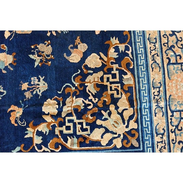 Antique Chinese Peking Floral Medallion Blue Late 19th Century 12' 1"x13' 5" Rug For Sale - Image 4 of 6