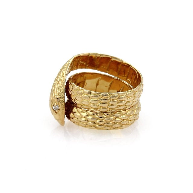 Mid 20th Century Mid 20th Century Diamond Coiled Snake Ring 18K Yellow Gold Size 6.5 For Sale - Image 5 of 8