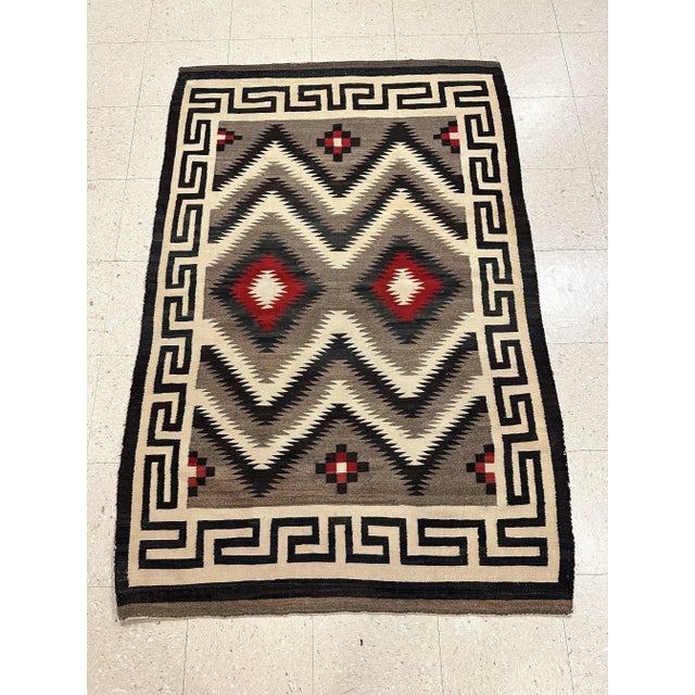 Early 20th Century Vintage Navajo Oriental Handmade Wool Red, Black & Ivory Rug For Sale - Image 5 of 9