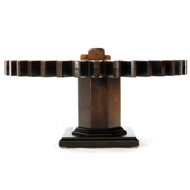 Thick Wooden Large Round Gear Shape Top Coffee Table For Sale - Image 10 of 11