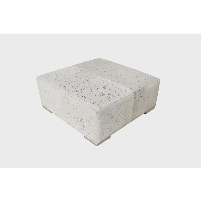 Pasargad Home Safari Silver Foil Cowhide Ottoman For Sale - Image 4 of 5