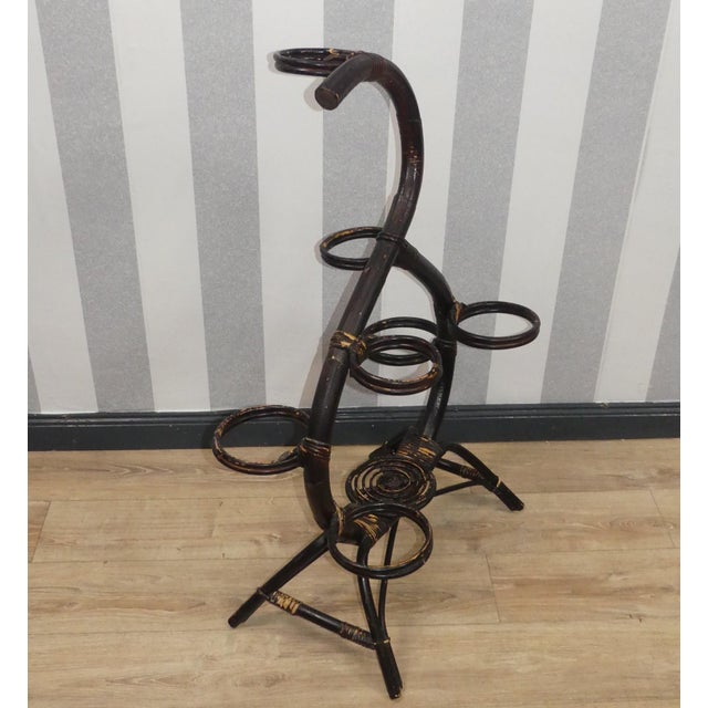 Wood Bamboo Flower Stand with Shelf Bamboo Wood & Rattan Flower Stand, 1960s For Sale - Image 7 of 14