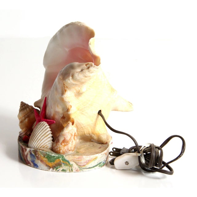 Plastic Vintage 1970's Nautical Conch Shell Lamp With Starfish For Sale - Image 7 of 8