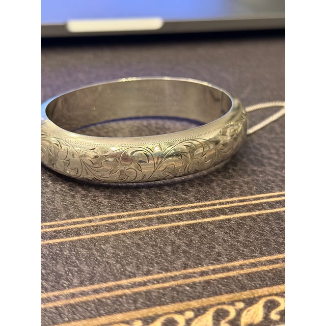 Vintage Art Nouveau Style Hinged Bangle Bracelet in Sterling Silver For Sale - Image 11 of 12
