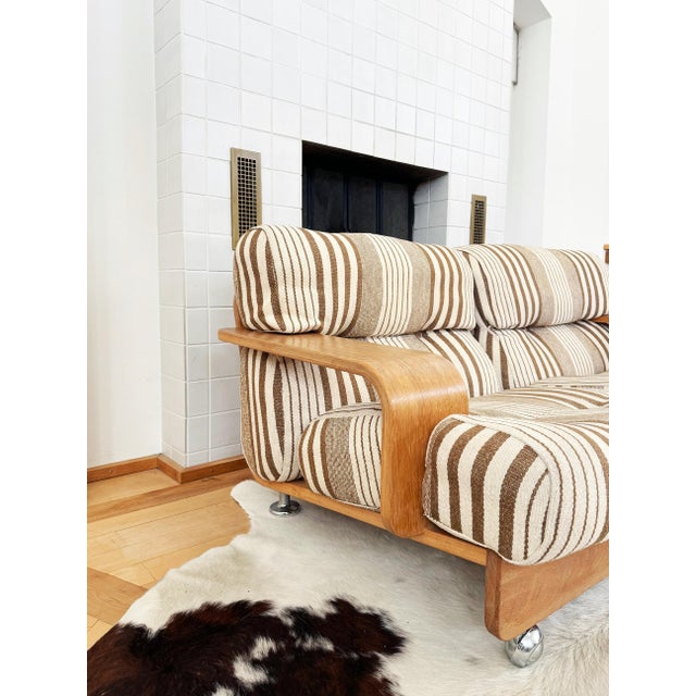 70s Mario Bellini Cassina "Pianura" style Oak Two Seater Sofa Loveseat (2 of 2) For Sale - Image 15 of 18
