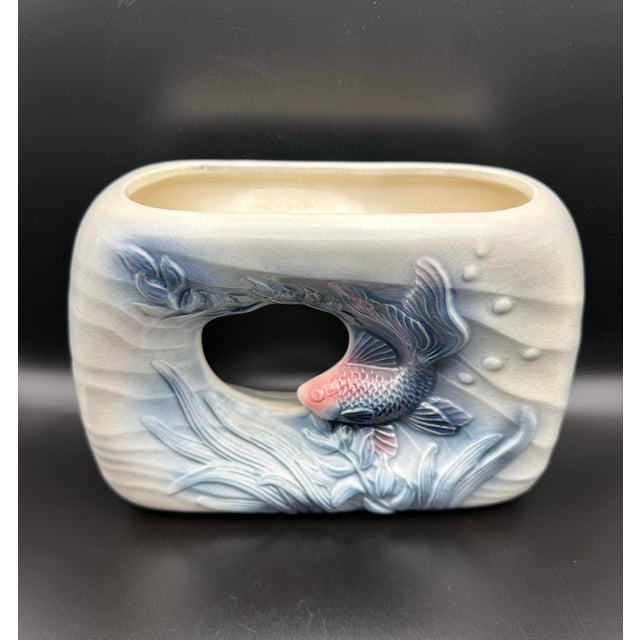 Mid-Century Modern 1950s Royal Copley Koi Fish Openwork Ceramic Planter Vase For Sale - Image 3 of 10