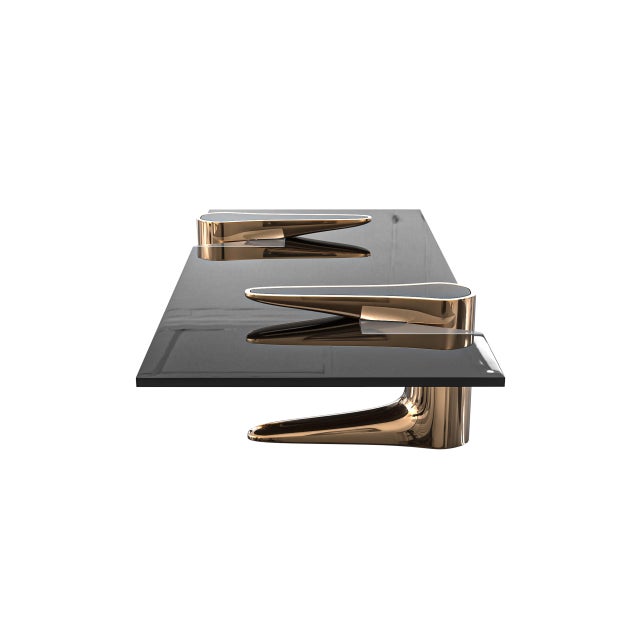"Falce" Coffee Table With Bronze and Stainless Steel, Hand Crafted Bizimyer Furniture. Unmatched. Unrivalled. Designed by...