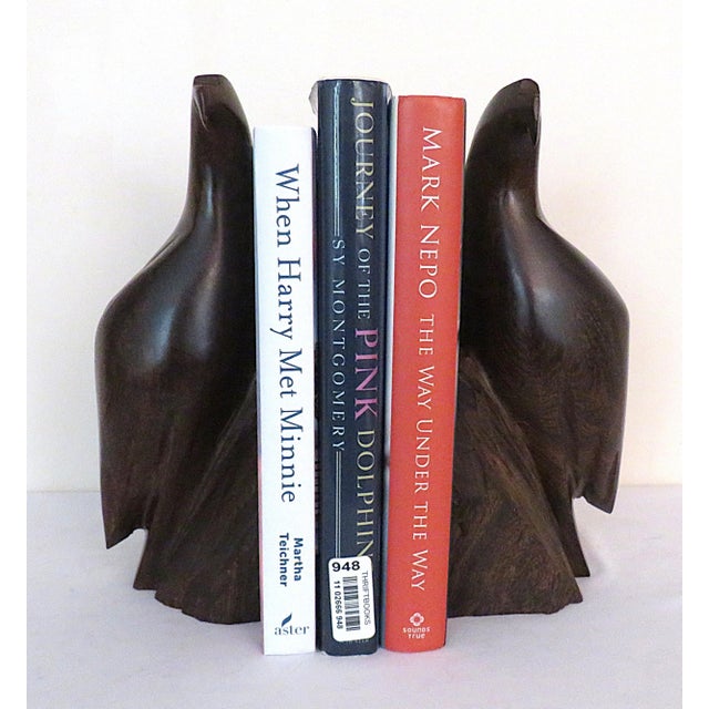 Pair of Carved Ironwood Eagle Bird Bookends Sculptures Mid Century Modern For Sale - Image 4 of 4