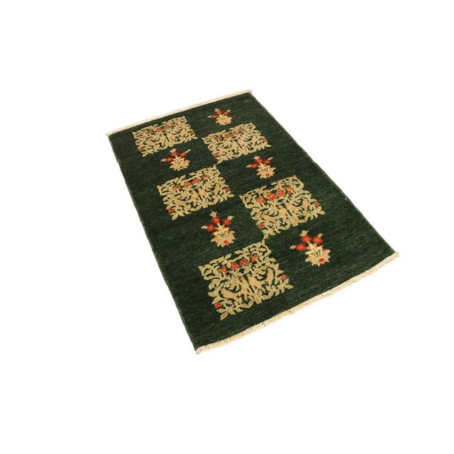 Contemporary 1990s Modern Green/Rust Wool Rug - 3'1 X 4'9 For Sale - Image 3 of 8