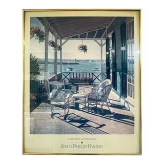 1990s Signed John Philip Hagen "Newport Afternoon" Pencil Signed Framed Coastal Rhode Island Lithograph For Sale