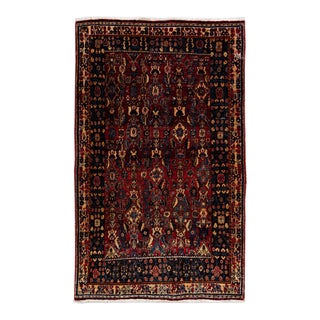 1960s Vintage Persian Shiraz Handmade Navy Blue Medallion Wool Rug For Sale