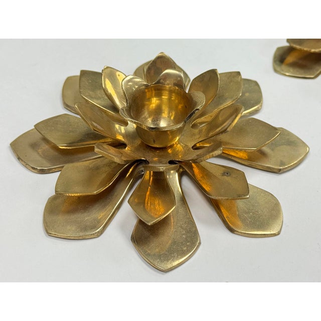 Mid 20th Century Vintage Brass Floral Candlestick Holders, a Pair For Sale - Image 5 of 6