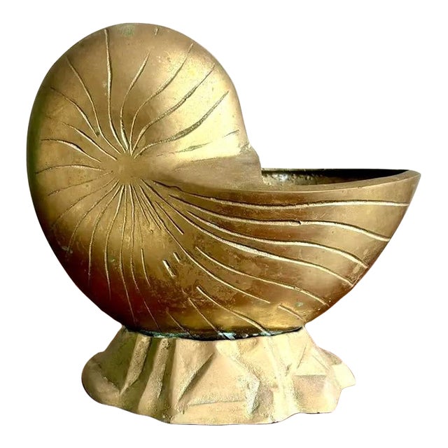 Vintage Boho Brass Nautilus Shell Planter For Sale