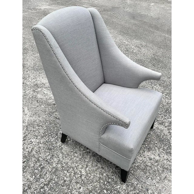 Mid-Century Modern Grey Midcentury Style Wing Back Chair For Sale - Image 3 of 9