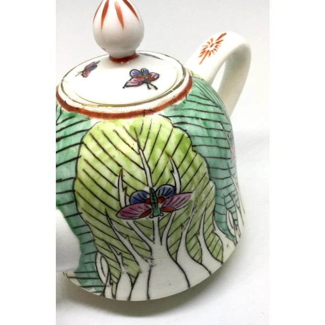 Chinese Porcelain Hand Painted Tobacco Leaf Teapot For Sale - Image 4 of 13