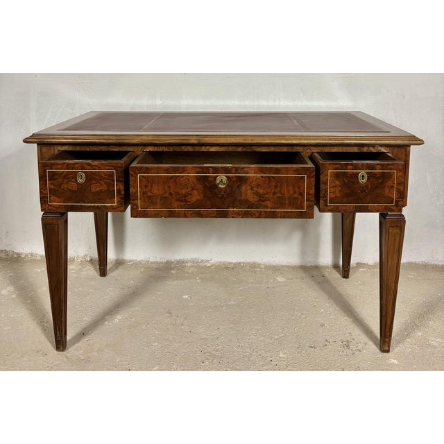 1920s French Louis XVI Style Walnut Writing Desk with Leather Top, 1920 For Sale - Image 5 of 10