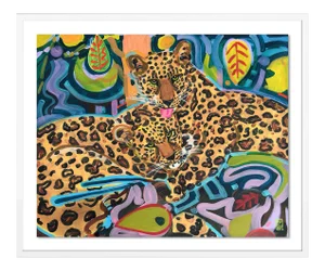 Jaguars by Jelly Chen in White Framed Paper, Small Art Print