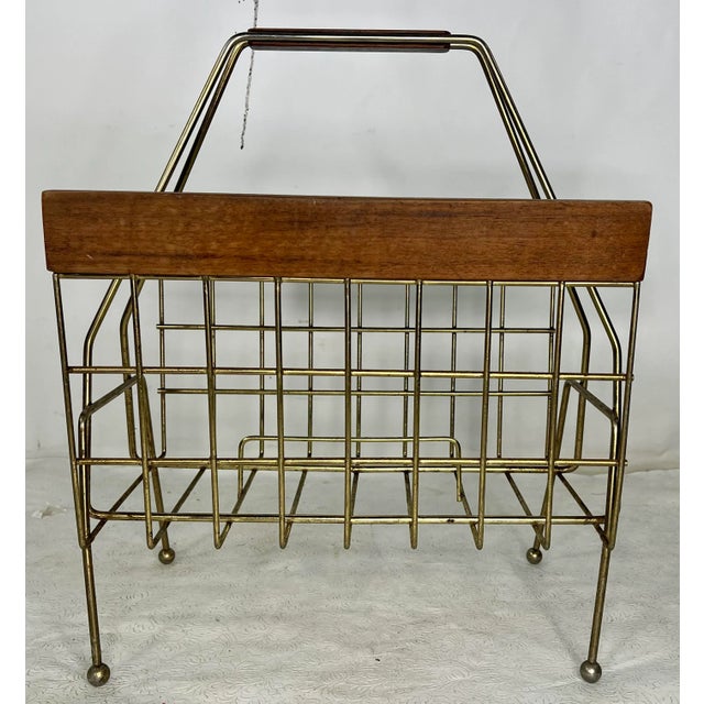 Vintage Modern Metal & Walnut Magazine Holder For Sale - Image 10 of 10