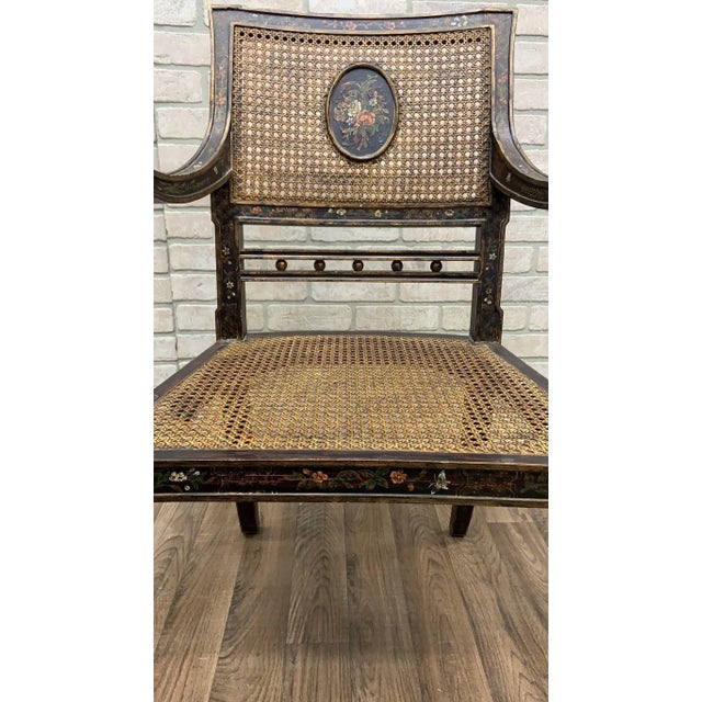 Antique English Regency Hand-Painted Cane-Back Medallion Armchairs - Pair For Sale - Image 10 of 11
