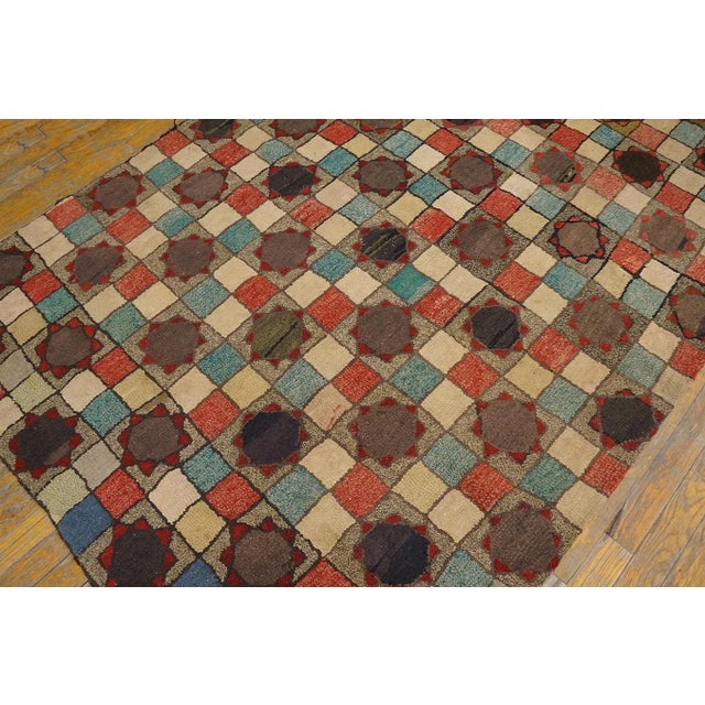 Textile Extraordinary Multicolor Bakcground & Circles With Star Borders Geometric Pattern Antique American Hooked Rug For Sale - Image 7 of 7