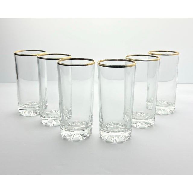 Contemporary Vintage Gold Rim Highball Tumbler Drinking Glasses - Set of 6 For Sale - Image 3 of 6