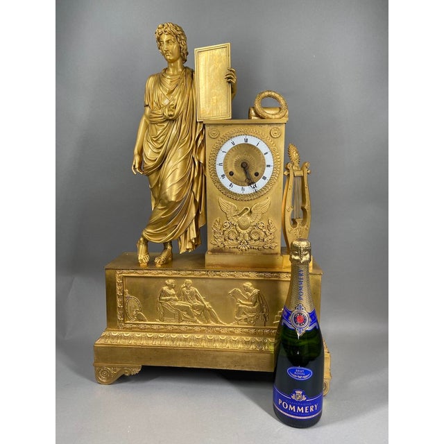 1810 French Empire Bronze Ormolu Mantel Clock 1pc For Sale - Image 11 of 14