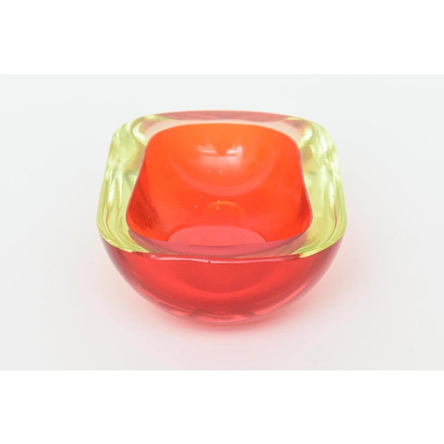 Red Vintage Murano Flavio Poli Rare Red and Yellow Uranium Sommerso Glass Oblong Bowl For Sale - Image 8 of 12