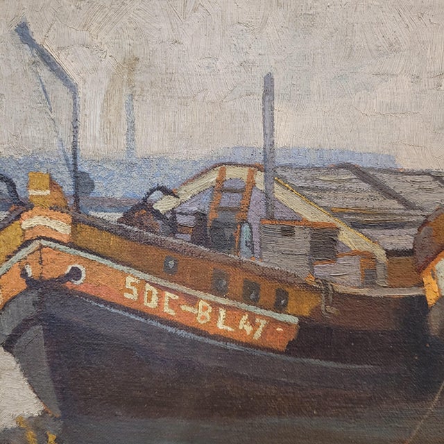 1920s Gerard Beutner, Boats Moored on the Shore, 1920s, Oil on Canvas, Framed For Sale - Image 5 of 18
