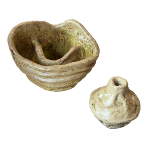 Vintage Handmade Pottery Vase and Bowl Set- 2 Pieces