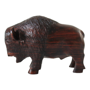 Vintage Hand Carved Iron Wood American Buffalo / Bison Sculpture