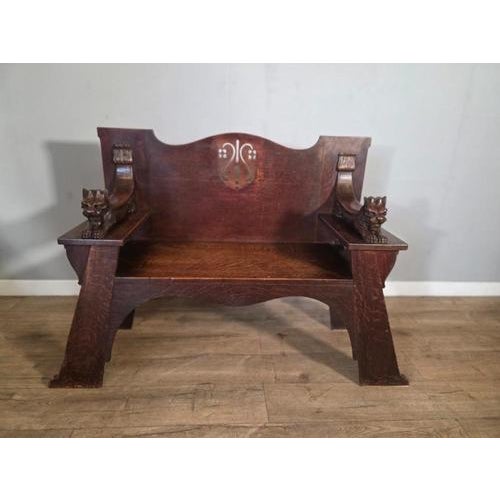 Brown Antique Scottish Arts & Crafts Oak Bench from Wylie Lockhead Manufacturers, 1900s For Sale - Image 8 of 8