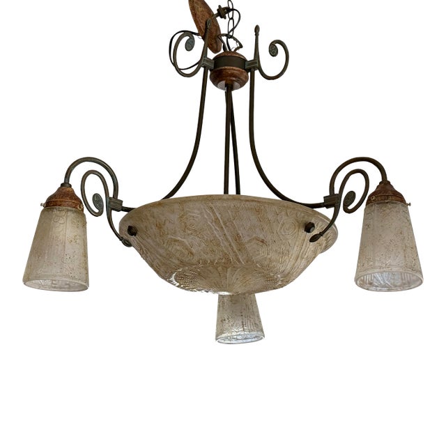 Vintage Cast Glass Chandelier For Sale