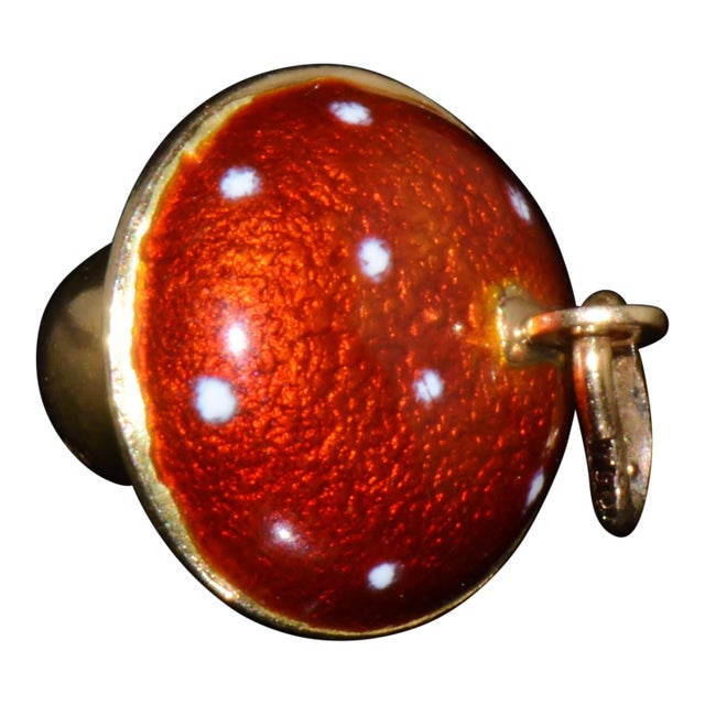 Italian 18k Gold Enamel Toadstool Red Mushroom Fungi Charm Pendant For Sale