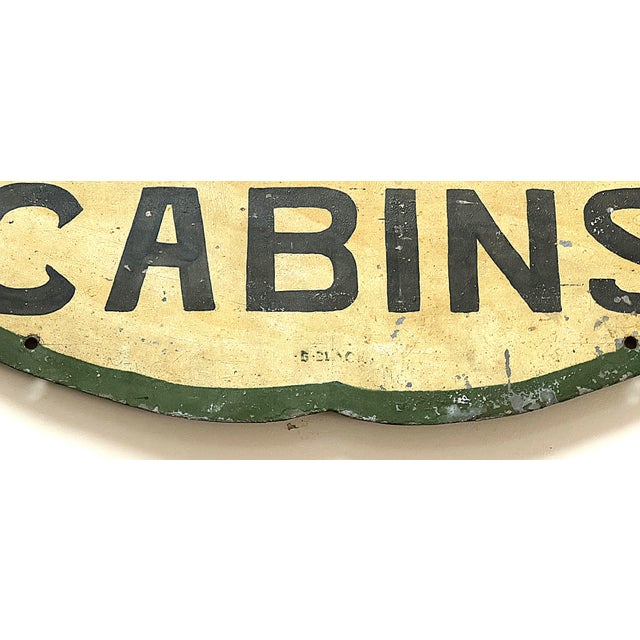 Metal 1930s Tourists Rooms Bath Cabins Double-Sided Painted Metal Sign 30” X 17.5” For Sale - Image 7 of 8