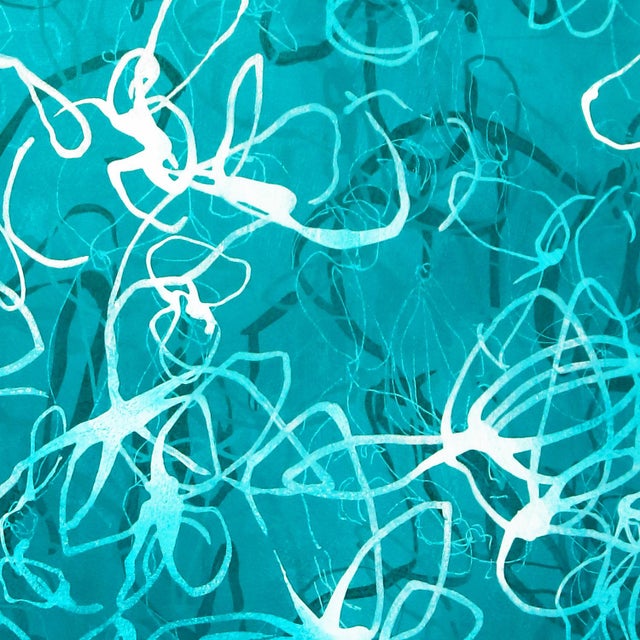 2010s "Aqua Chiffon No.1 - Compressed Veil" - Teal Abstract Acrylic Painting on Paper by Sara Richardson For Sale - Image 5 of 6
