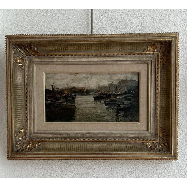 Ezelino Briante, Boats in the Port of Genoa, 1960s, Oil on Wood, Framed For Sale - Image 12 of 12