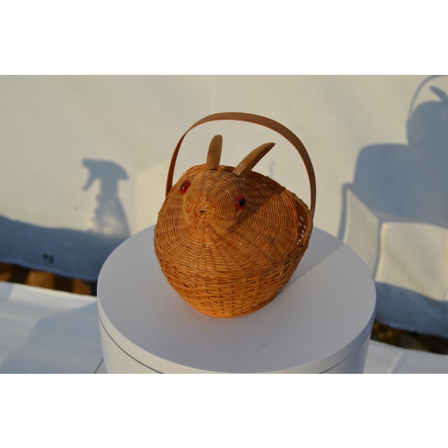 Wood Petite Rabbit Shaped Wicker Basket For Sale - Image 7 of 11