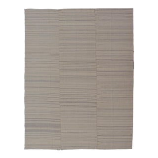 Vintage Hand Woven Turkish Paneled Kilim in Off White and Light Gray For Sale