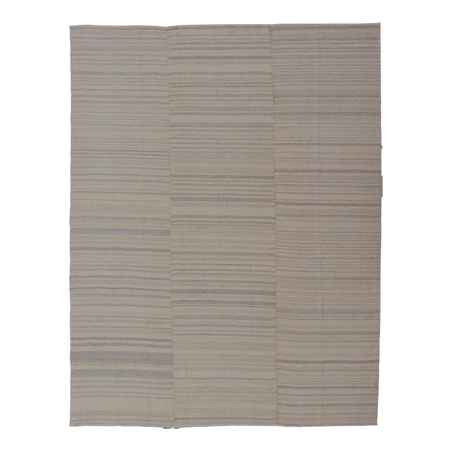 Vintage Hand Woven Turkish Paneled Kilim in Off White and Light Gray For Sale