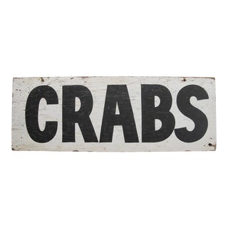 Vintage Wood Handpainted Crabs Sign For Sale