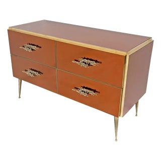 Mid-Century Modern Style Amber Mirrored Chest of Drawers with Brass Details, 2000 For Sale